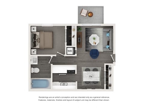 Floor plan for 1 bed, 1 bath, 850 sqft